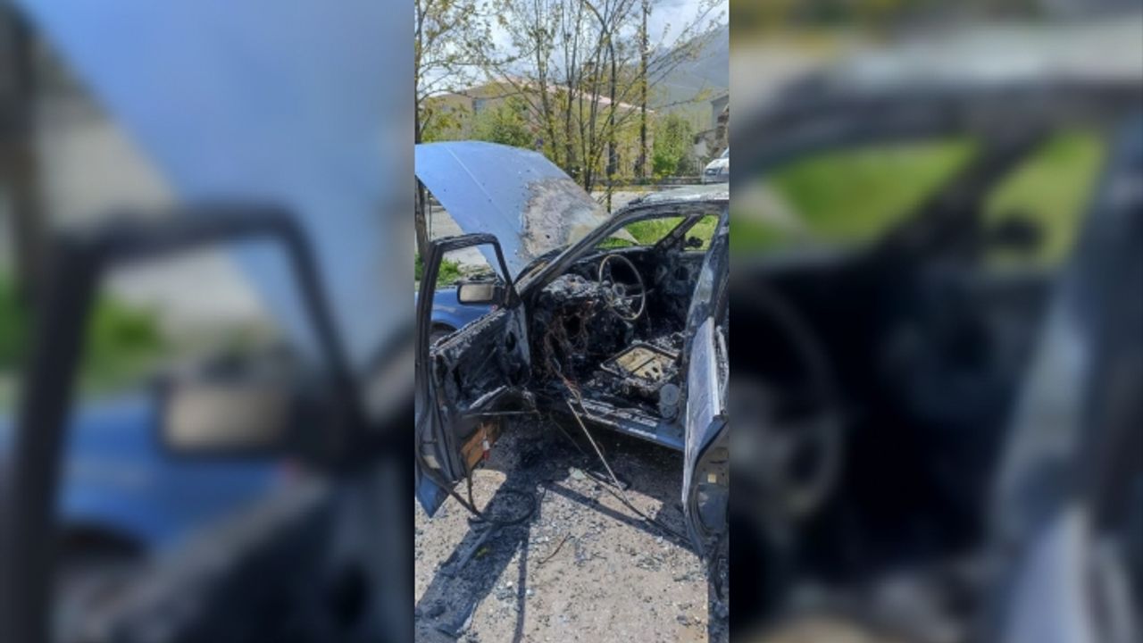 Gevaş'ta park halindeki otomobil alev alev yandı