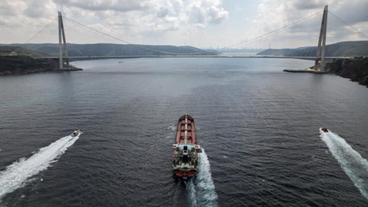 Tahıl yüklü gemi 'Razoni' İstanbul Boğazı'ndan geçti