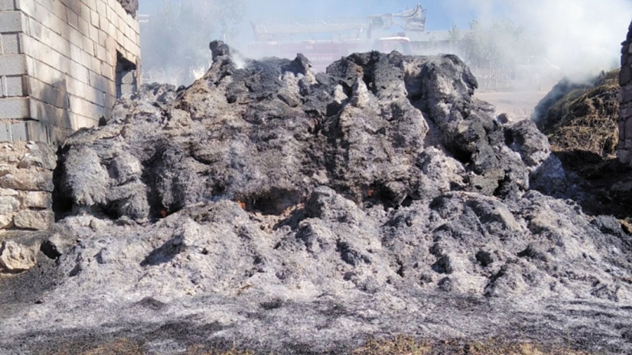 Gürpınar’da 80 bin TL'lik ot ve saman kül oldu