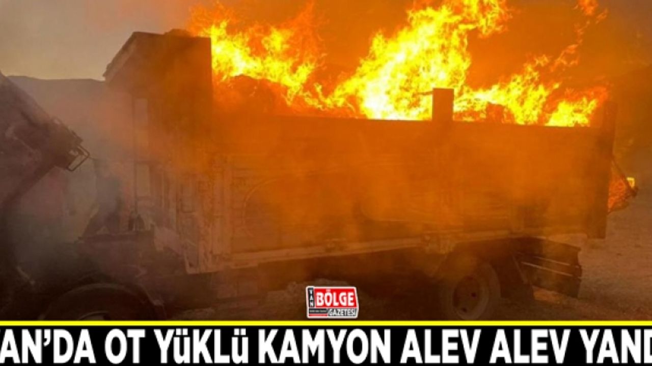 Gürpınar’da ot yüklü kamyon alev alev yandı
