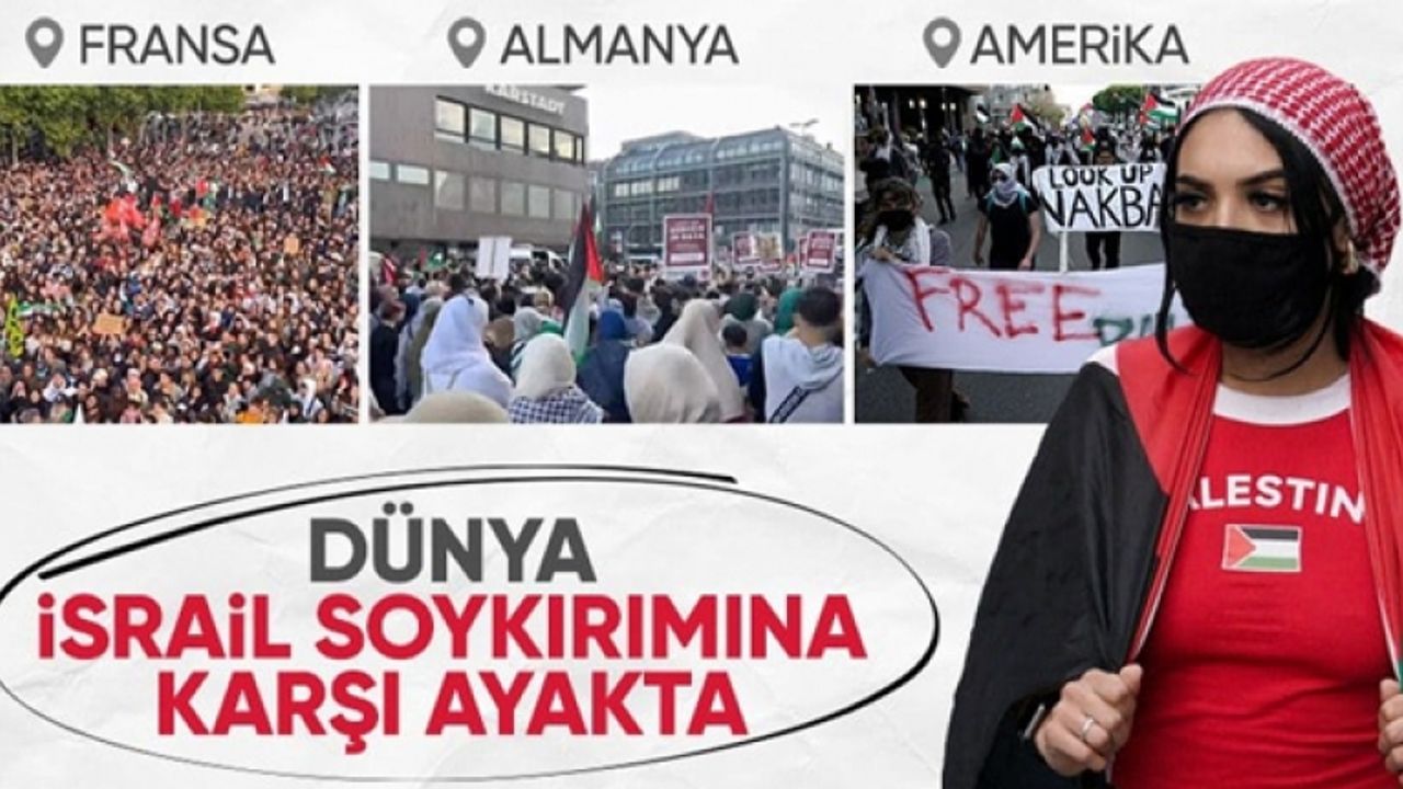 İsrail zulmüne karşı binlerce insan Gazze için sokaklara döküldü