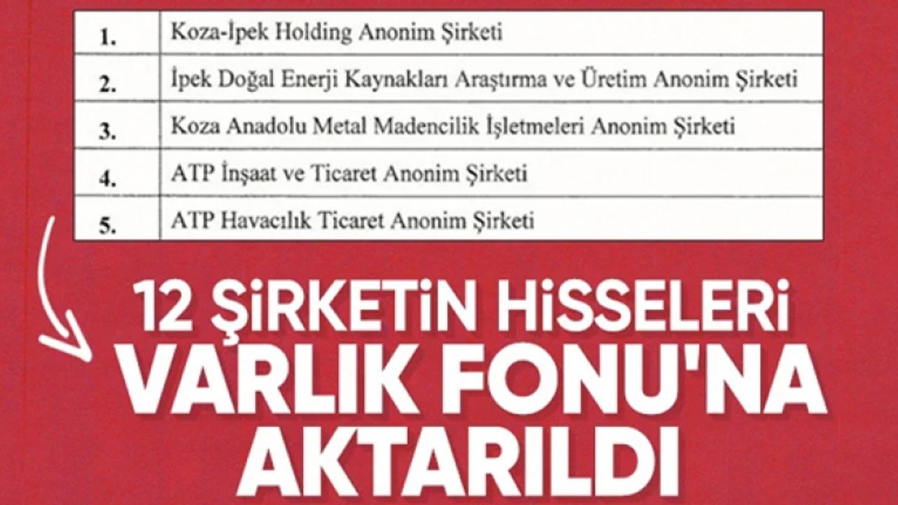 12 şirketin hisseleri Türkiye Varlık Fonu'na aktarıldı