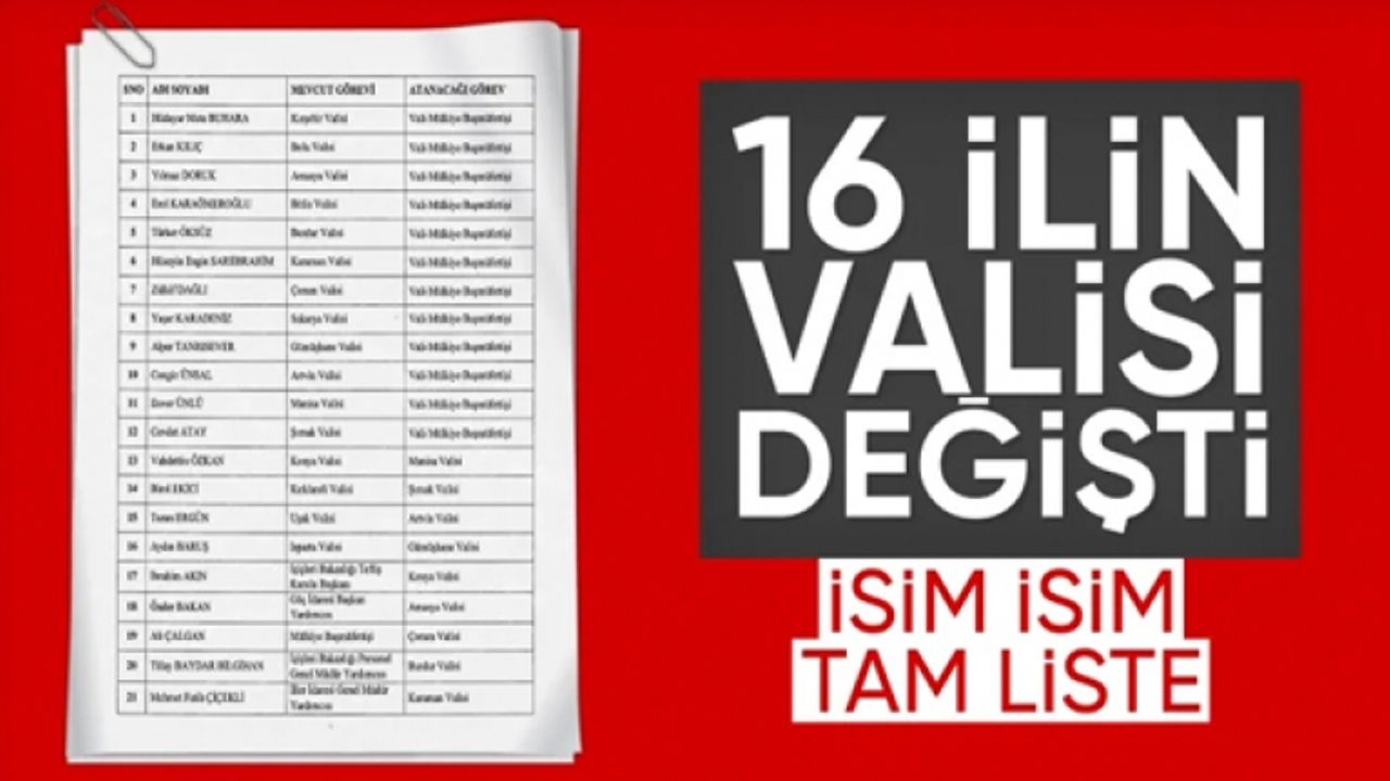 16 ilin valisi değişti: Karar Resmi Gazete'de