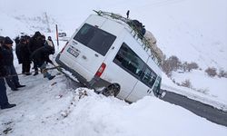 Yoldan çıkan minibüs kara saplandı