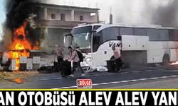 Van otobüsü alev alev yandı