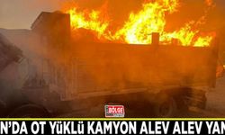 Gürpınar’da ot yüklü kamyon alev alev yandı