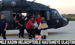 Hamile kadın helikopterle hastaneye ulaştırıldı