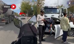 Van’da beton mikseri otomobili önüne alıp götürdü! Kaza kamerada